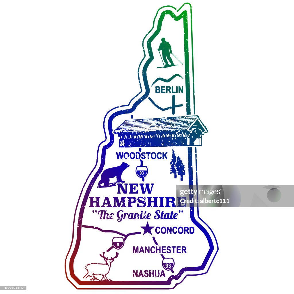 New Hampshire Retro Travel Stamp