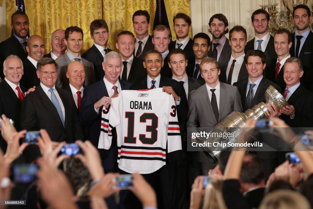 President Obama Welcomes NHL Champion Chicago Blackhawks To The White House