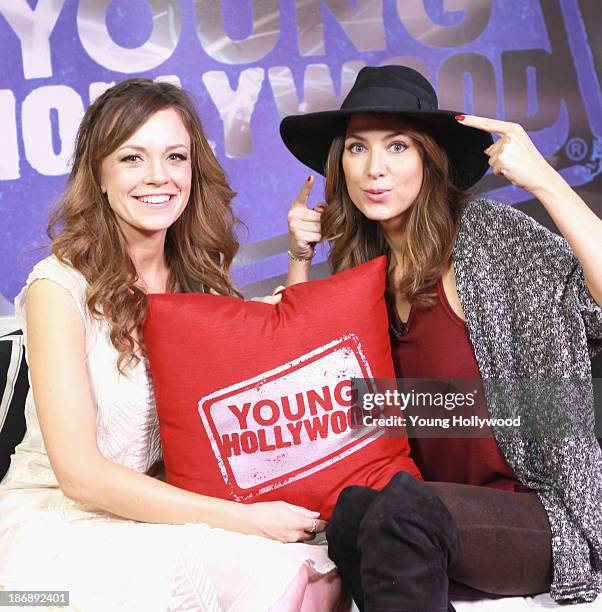 Rachel Boston and host Nikki Novak at the Young Hollywood Studio on October 31, 2013 in Los Angeles, California.