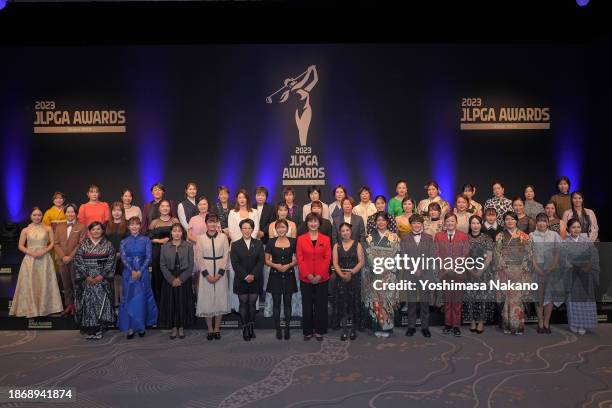 Players pose during the JLPGA Awards 2023 on December 20, 2023 in Tokyo, Japan.