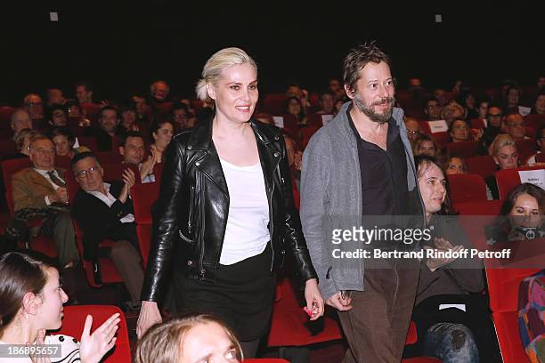 Actors of the movie Mathieu Amalric and Emmanuelle Seigner attend 'La Venus a La Fourrure - Venus in Fur' Premiere at Cinema Gaumont Marignan on...