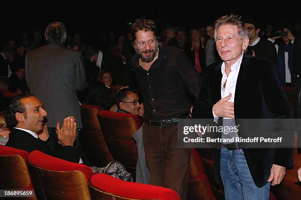 Composer of the music of the movie Alexandre Desplat, actor of the movie Mathieu Amalric and director of the movie Roman Polanski attend 'La Venus a...