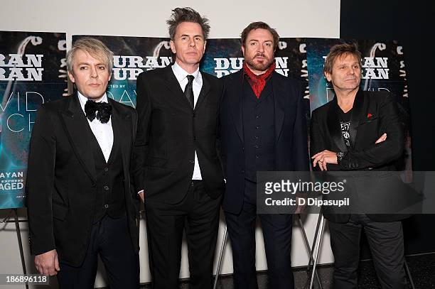 Nick Rhodes, John Taylor, Simon Le Bon, and Roger Taylor of Duran Duran attend the "Duran Duran: Unstaged" premiere during the 6th Annual MoMA...