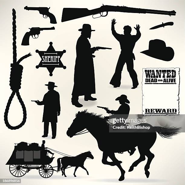 illustrazioni stock, clip art, cartoni animati e icone di tendenza di cowboys-sceriffo e outlaws, la wild west - fucile