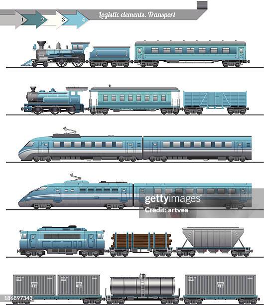 stockillustraties, clipart, cartoons en iconen met trains set - van de zijkant