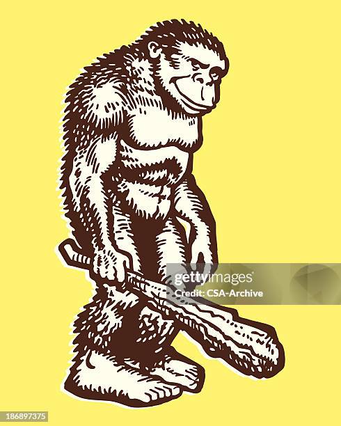 große ape hält einen club - caveman stock-grafiken, -clipart, -cartoons und -symbole