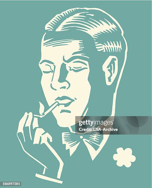 man lighting a cigarette - man smoking cigarette stock illustrations