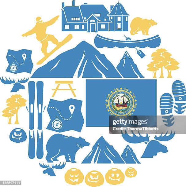 new hampshire icon set - orienteering stock illustrations