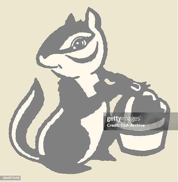 chipmunk with basket - chipmunk stock illustrations