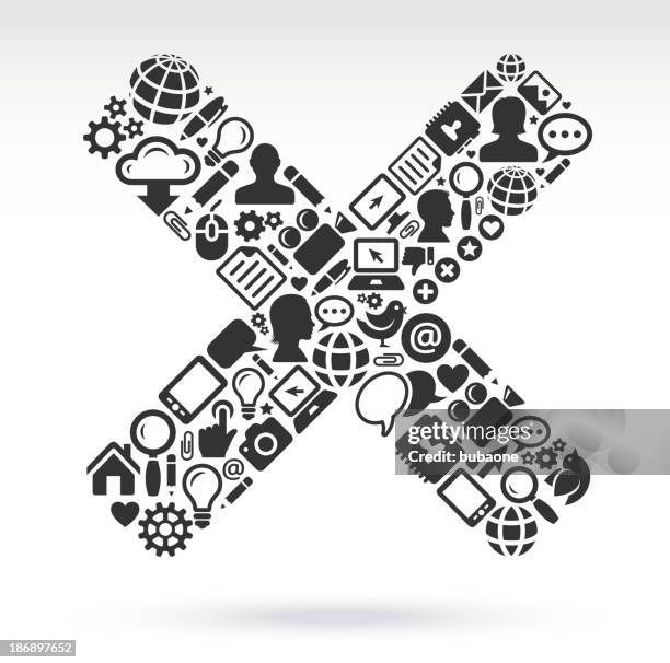 internet and technology x symbol with black & white icons - clicking like button stock illustrations