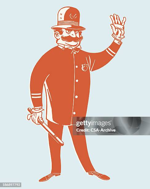 policeman gesturing to stop - hand wave stock illustrations