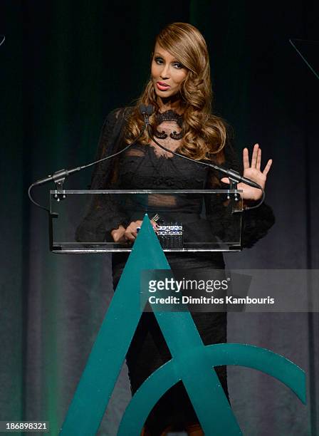Iman speaks onstage at the 17th Annual Accessories Council ACE Awards At Cipriani 42nd Street on November 4, 2013 in New York City.