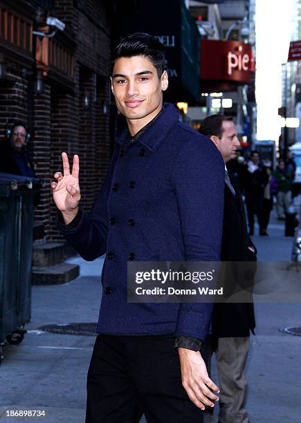 Siva Kaneswaran of The Wanted arrives for the "Late Show with David Letterman" at Ed Sullivan Theater on November 4, 2013 in New York City.