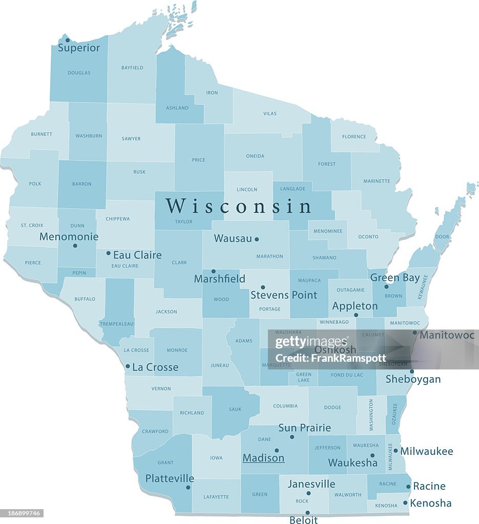 Wisconsin Vector Map Regions Isolated
