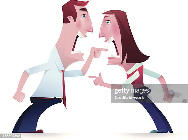 illustration of couple yelling and pointing at each other - couple argue stock illustrations