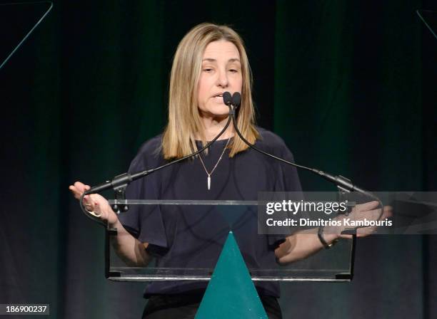 Designer Amy Smilovic speaks onstage at the 17th Annual Accessories Council ACE Awards At Cipriani 42nd Street on November 4, 2013 in New York City.