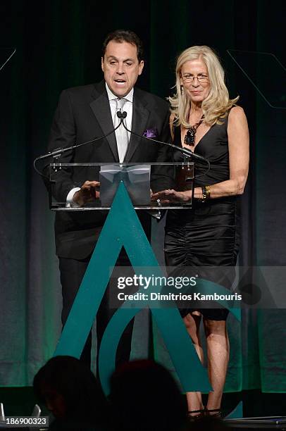Shoe designers Sam Edelman and Libby Edelman speak onstage at the 17th Annual Accessories Council ACE Awards At Cipriani 42nd Street on November 4,...