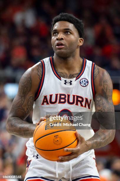 Johnson of the Auburn Tigers during their game against the USC Trojans at Neville Arena on December 17, 2023 in Auburn, Alabama.