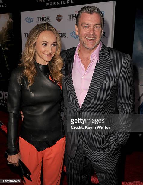 Actor Ray Stevenson and Elisabetta Caraccia arrive at the premiere of Marvel's "Thor: The Dark World" at the El Capitan Theatre on November 4, 2013...