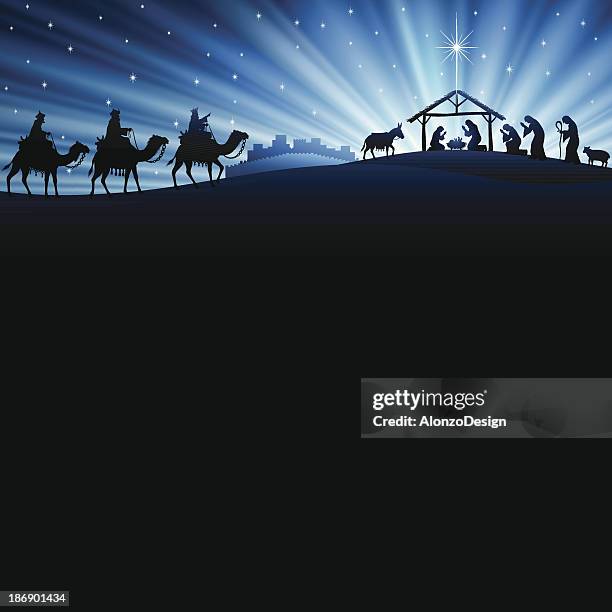 stockillustraties, clipart, cartoons en iconen met christmas nativity scene - three wise men