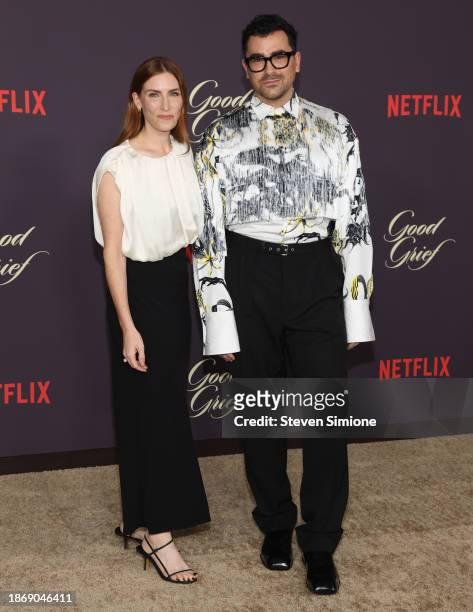 Sarah Levy and Dan Levy attend the Los Angeles Premiere Of Netflix's "Good Grief" at The Egyptian Theatre Hollywood on December 19, 2023 in Los...