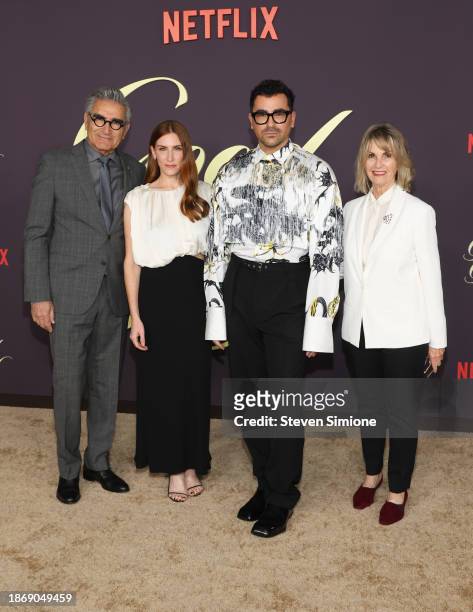 Eugene Levy, Sarah Levy, Dan Levy and Deborah Divine attend the Los Angeles Premiere Of Netflix's "Good Grief" at The Egyptian Theatre Hollywood on...