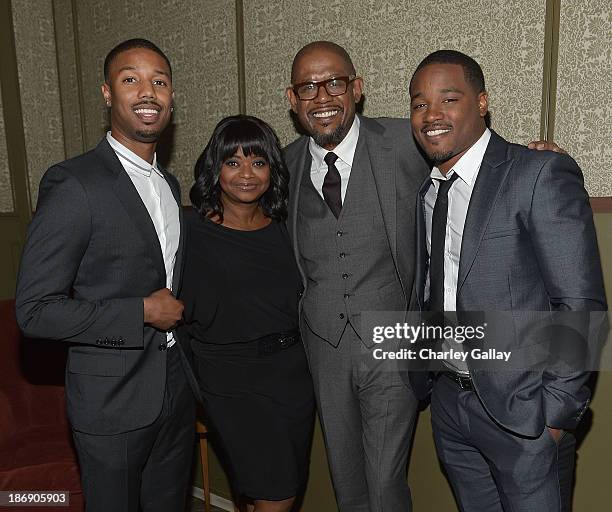 Actors Michael B. Jordan and Octavia Spencer, actor-producer Forest Whitaker and director Ryan Coogler attend the Vanity Fair event honoring Michael...