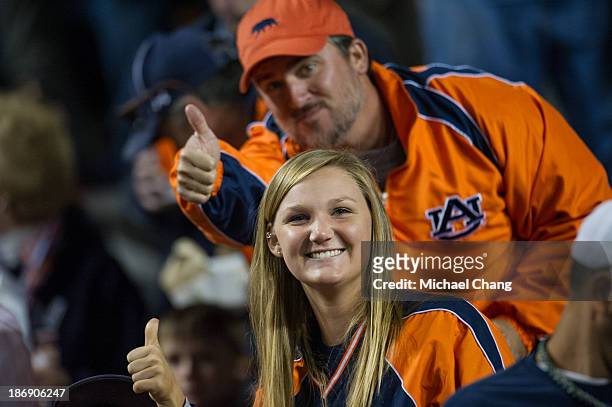 Auburn fans pose for a picture during their game against the Florida Atlantic Owls on October 26, 2013 at Jordan-Hare Stadium in Auburn, Alabama....