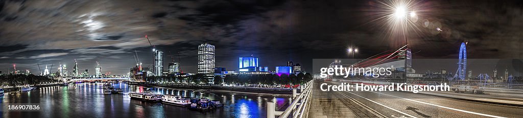 Panorama of Waterloo bridge The Thames