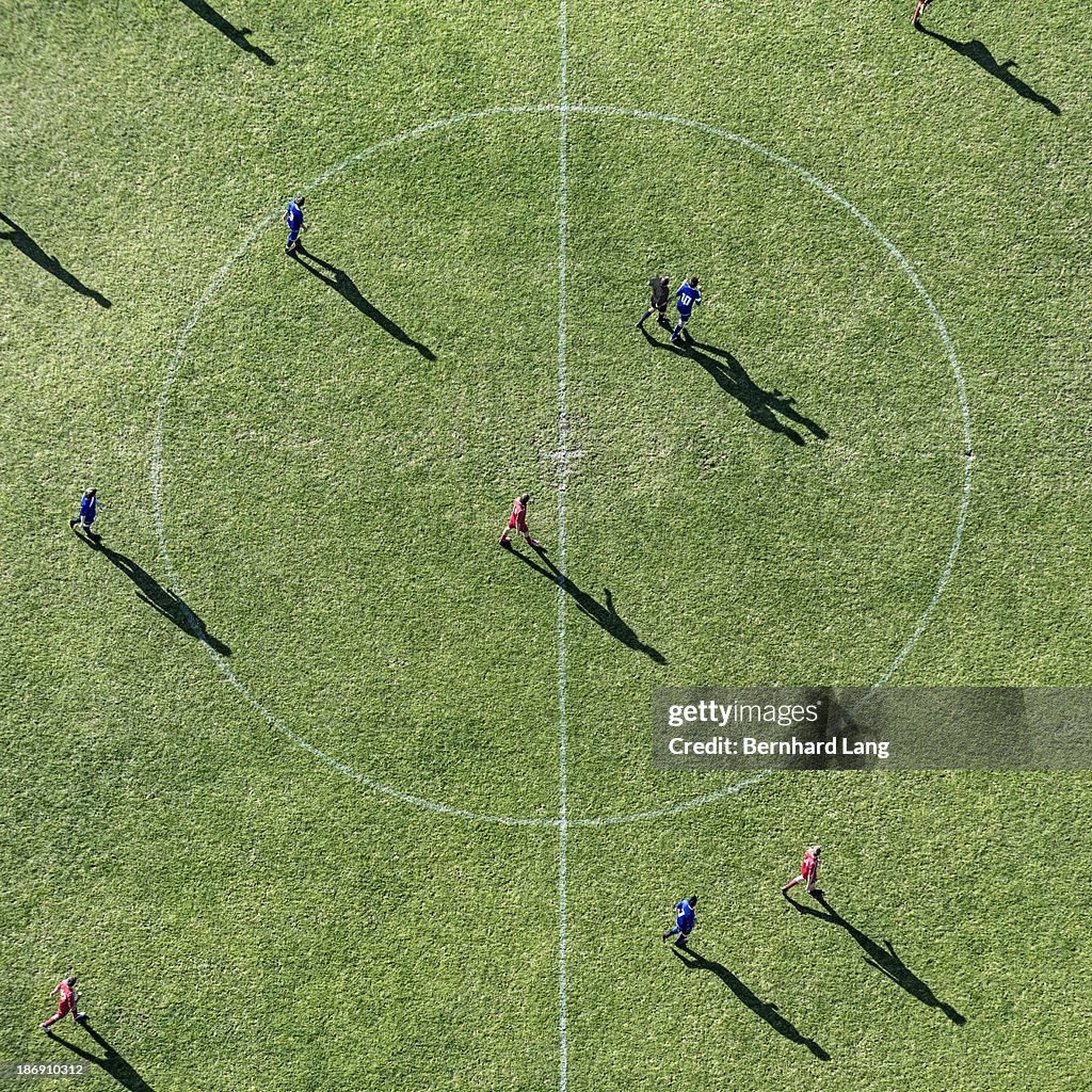 Aerial view of soccer pitch circle