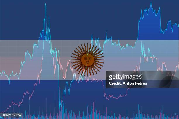 argentina flag against economic data background - political uncertainty stock pictures, royalty-free photos & images
