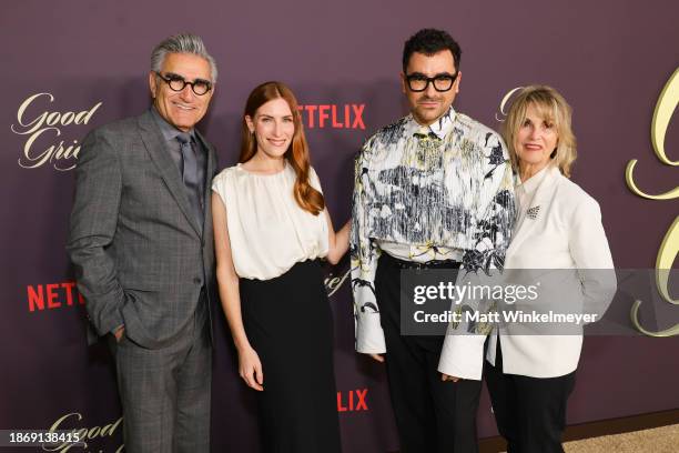 Eugene Levy, Sarah Levy, Dan Levy, and Deborah Divine attend the premiere of "Good Grief" at The Egyptian Theatre Hollywood on December 19, 2023 in...