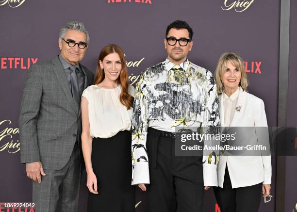 Eugene Levy, Sarah Levy, Dan Levy and Deborah Divine attend the Los Angeles Premiere of Netflix's "Good Grief" at The Egyptian Theatre Hollywood on...