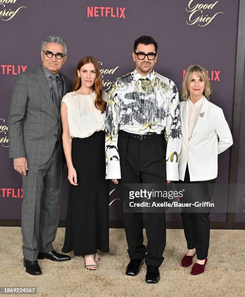 Eugene Levy, Sarah Levy, Dan Levy and Deborah Divine attend the Los Angeles Premiere of Netflix's "Good Grief" at The Egyptian Theatre Hollywood on...