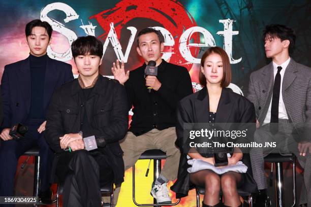 Actor Jung Jin-young, Lee Jin-uk, Yu Oh-seong, Lee Si-young and Kim Mu-yeol attend the press conference for Netflix series 'Sweet Home' at SFactory...