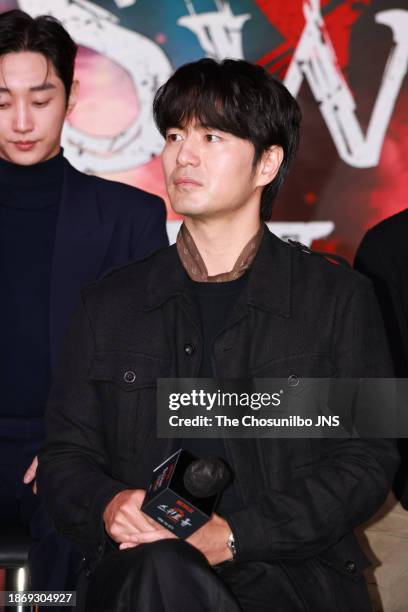 Actor Jung Jin-young and Lee Jin-uk attend the press conference for Netflix series 'Sweet Home' at SFactory in Seongdong-Gu on November 30, 2023 in...