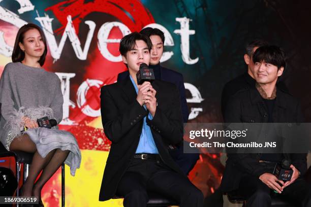Actor Go Min-si, Song Kang, Jung Jin-young, Lee Jin-uk attend the press conference for Netflix series 'Sweet Home' at SFactory in Seongdong-Gu on...