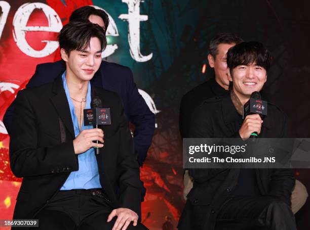 Actor Song Kang and Lee Jin-uk attend the press conference for Netflix series 'Sweet Home' at SFactory in Seongdong-Gu on November 30, 2023 in Seoul,...