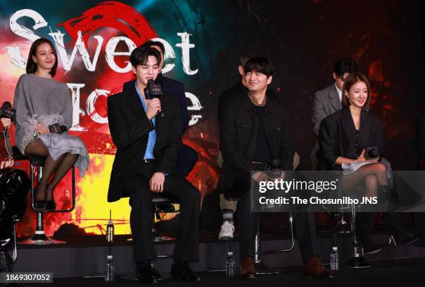 Actor Go Min-si, Song Kang, Lee Jin-uk and Lee Si-young attend the press conference for Netflix series 'Sweet Home' at SFactory in Seongdong-Gu on...