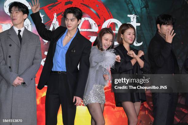 Actor Kim Mu-yeol, Song Kang, Go Min-si, Lee Si-young and Lee Jin-uk attend the press conference for Netflix series 'Sweet Home' at SFactory in...