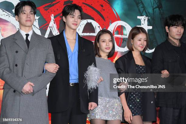 Actor Kim Mu-yeol, Song Kang, Go Min-si, Lee Si-young and Lee Jin-uk attend the press conference for Netflix series 'Sweet Home' at SFactory in...