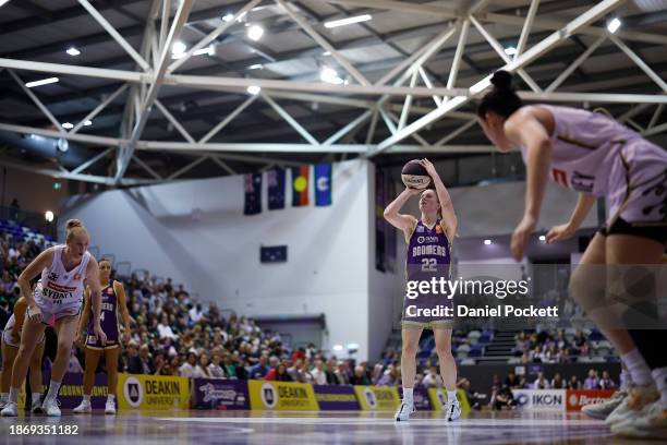 Aimie Rocci of the Boomers shoots a free throw during the WNBL match between Melbourne Boomers and Sydney Flames at Melbourne Sports Centres -...