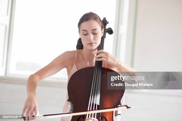 practicing playing the cello - cellist stock pictures, royalty-free photos & images
