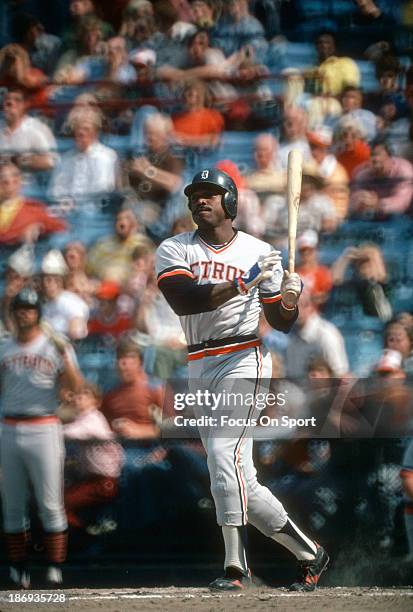 Ron LeFlore of the Detroit Tigers bats against the Baltimore Orioles during an Major League Baseball game circa 1978 at Memorial Stadium in...