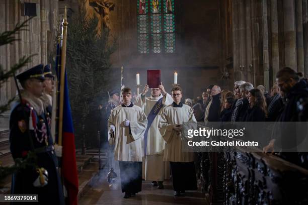 Memorial service held in the St. Vitus Cathedral following a mass shooting earlier this week, on December 23, 2023 in Prague, Czech Republic....
