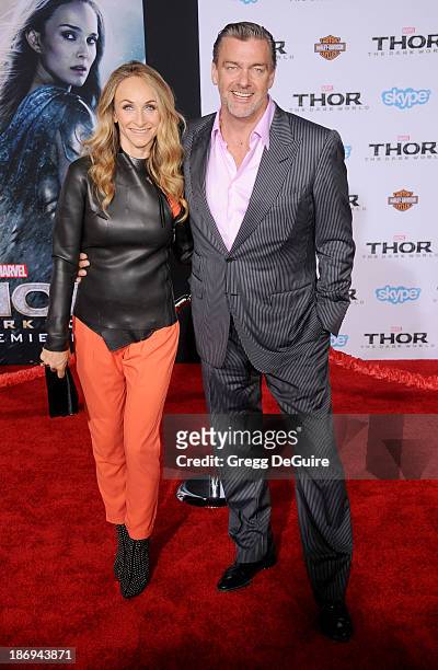 Actor Ray Stevenson and wife Elisabetta Caraccia arrive at the Los Angeles premiere of "Thor: The Dark World" at the El Capitan Theatre on November...