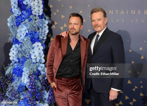 Aaron Paul and Bryan Cranston attend the grand opening of Fontainebleau Las Vegas on December 13, 2023 in Las Vegas, Nevada.