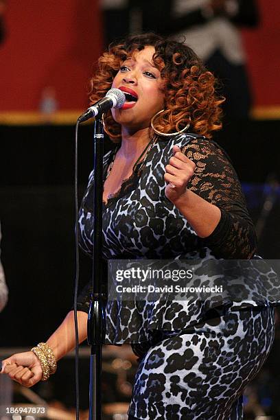 Gospel artist Kierra Sheard performs at The First Cathedral during a live recording of JJ Hairston & Youthful Praise's seventh album "I See Victory"...