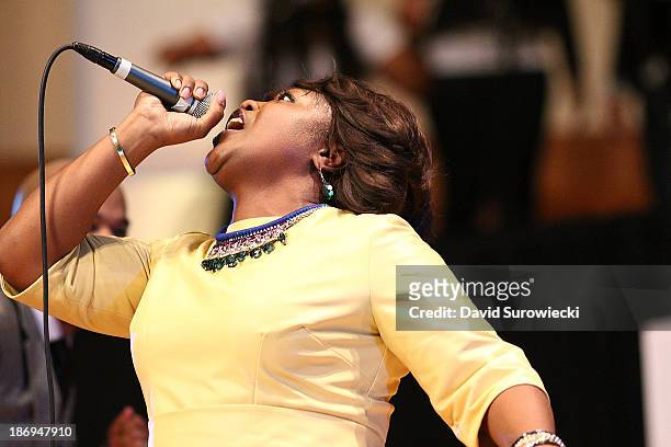 Gospel artist Fondrea Lewis performs at The First Cathedral during a live recording of JJ Hairston & Youthful Praise's seventh album "I See Victory"...