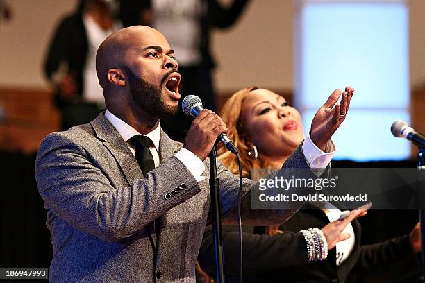 Gospel artist JJ Hairston performs at The First Cathedral during a live recording of JJ Hairston & Youthful Praise's seventh album "I See Victory" on...